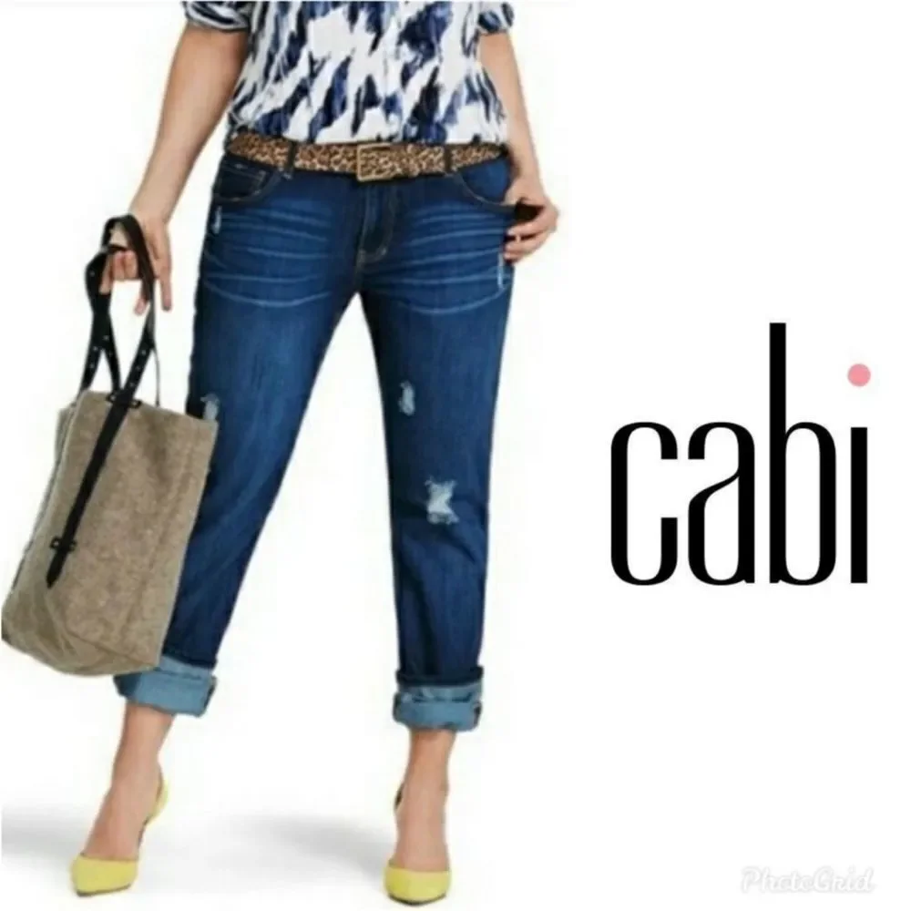 CAbi Slim Boyfriend Distressed Jeans #3045 Size 6
